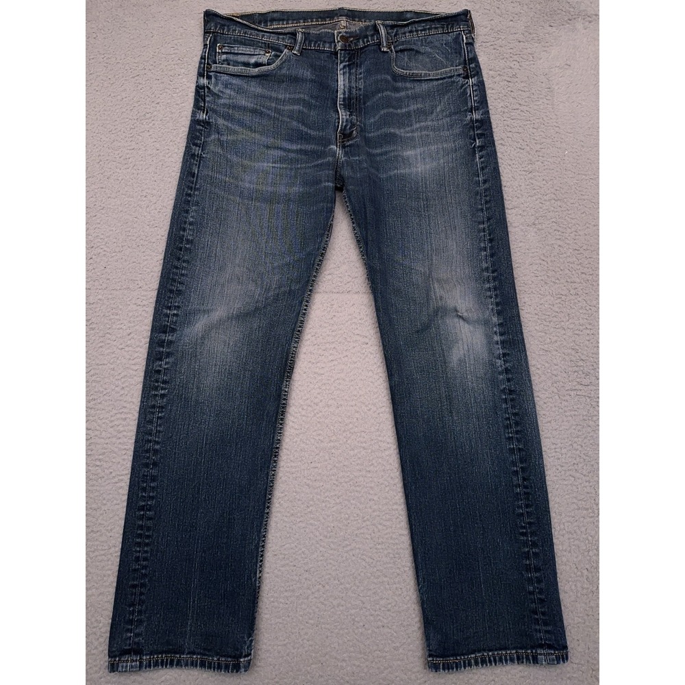 Levi's 505 Jeans Mens 38x32 Blue Straight Dark Wash Denim Workwear Faded Whisker